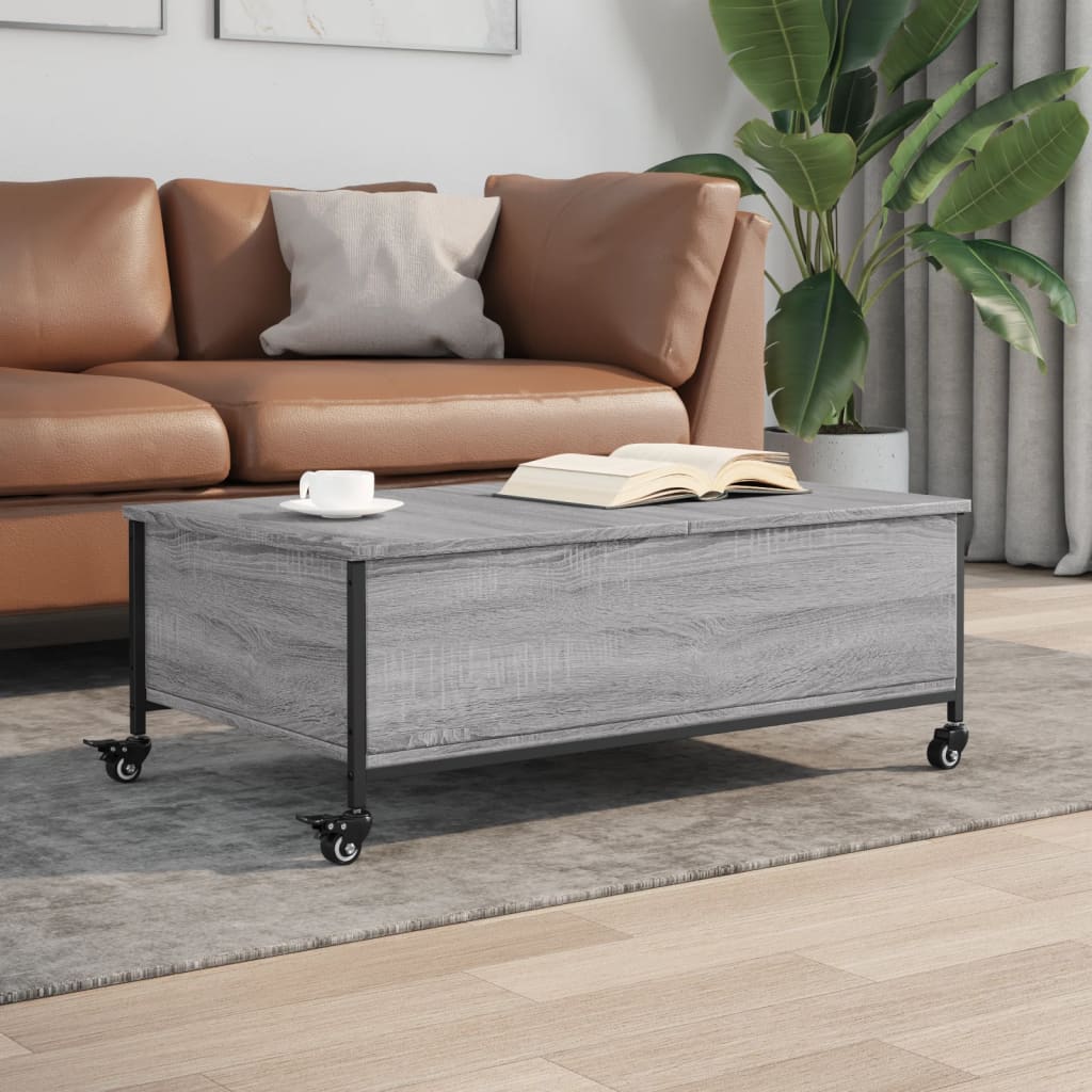 vidaXL Coffee Table with Wheels Grey Sonoma 91x55x34 cm Engineered Wood 1