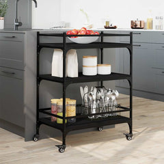vidaXL Kitchen Trolley Black 65x40x86.5 cm Engineered Wood 3