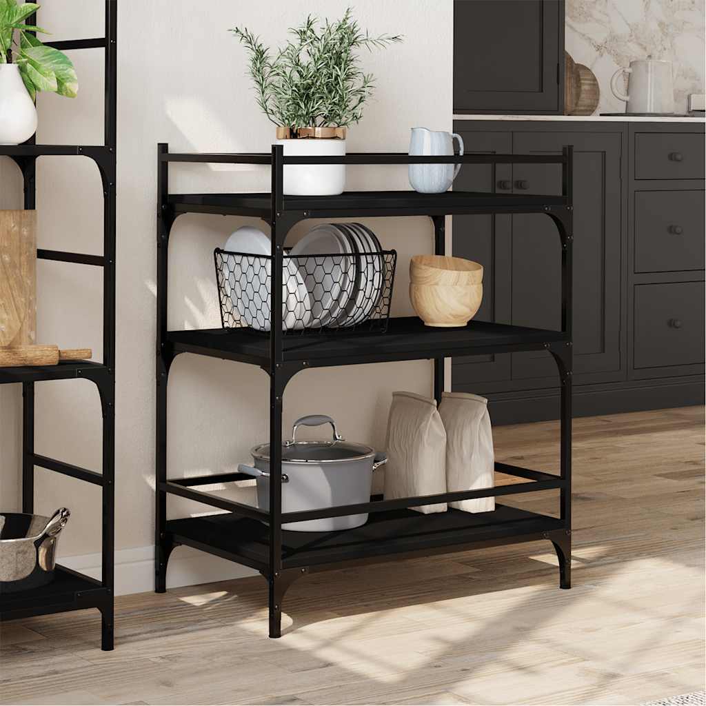vidaXL Kitchen Trolley Black 65x40x86.5 cm Engineered Wood 4