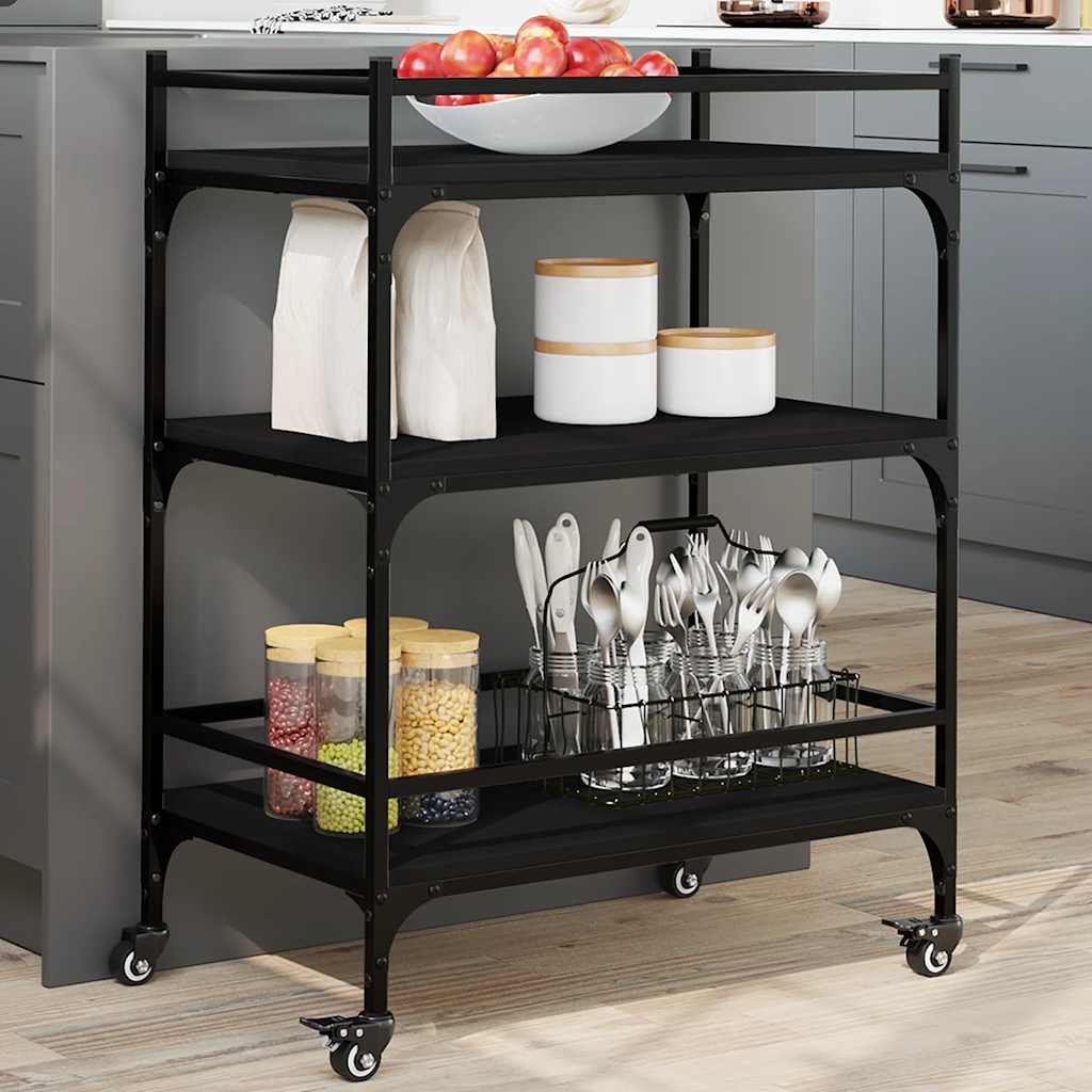 vidaXL Kitchen Trolley Black 65x40x86.5 cm Engineered Wood 1