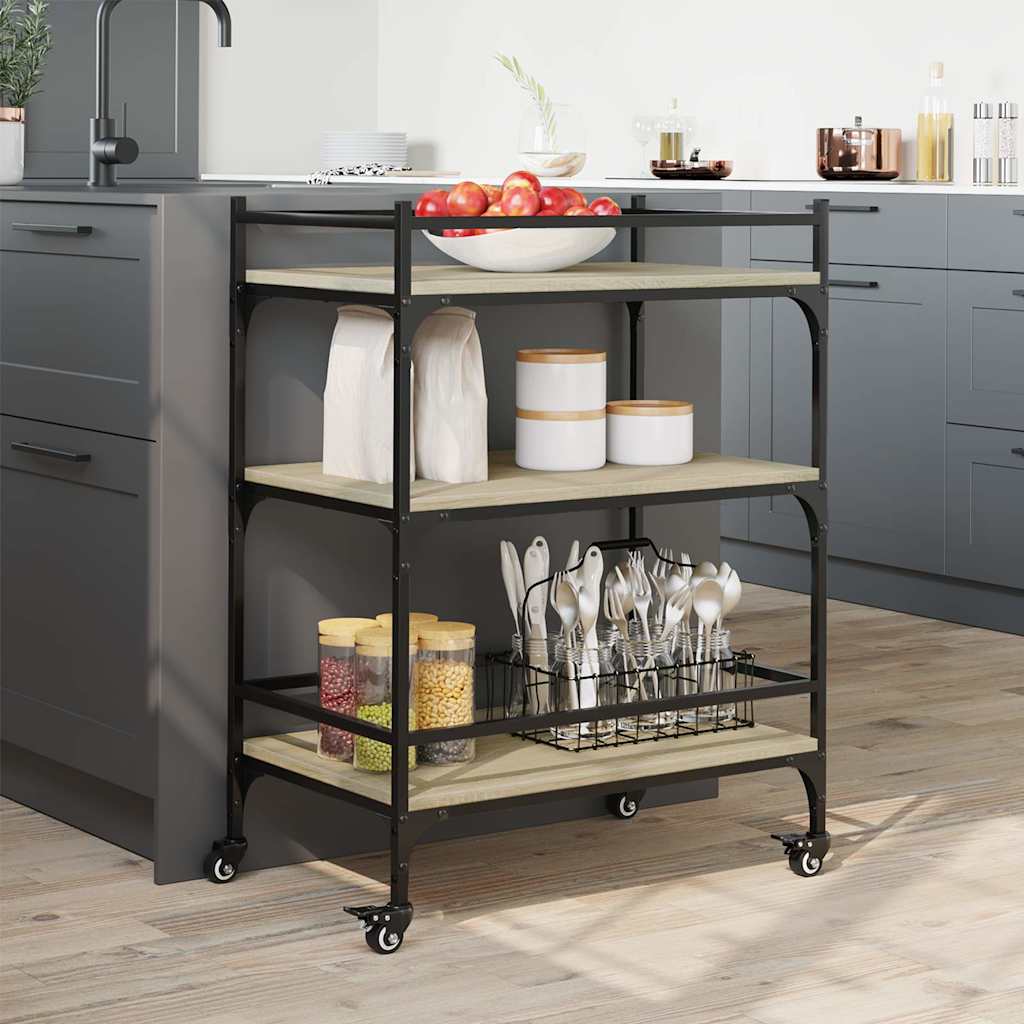 vidaXL Kitchen Trolley Sonoma Oak 65x40x86.5 cm Engineered Wood 3
