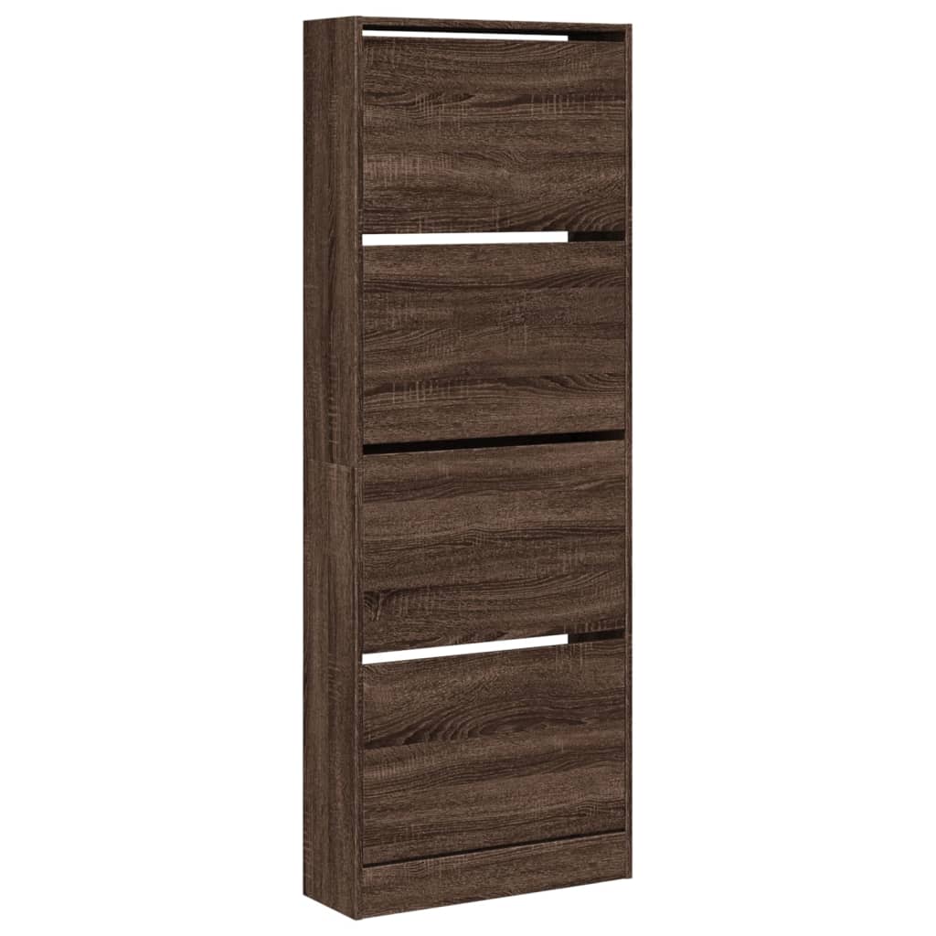 vidaXL Shoe Cabinet Brown Oak 60x21x163.5 cm Engineered Wood 4