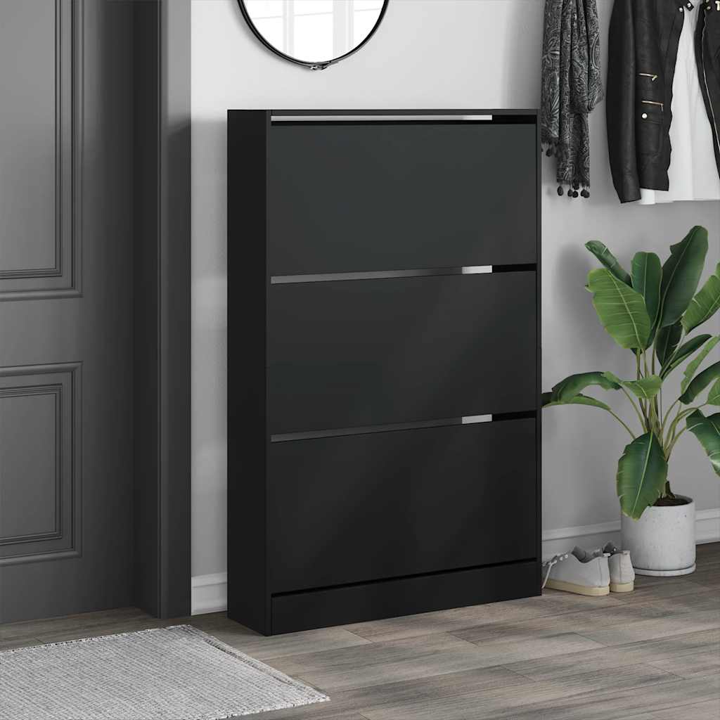 vidaXL Shoe Cabinet Black 80x21x125.5 cm Engineered Wood 3