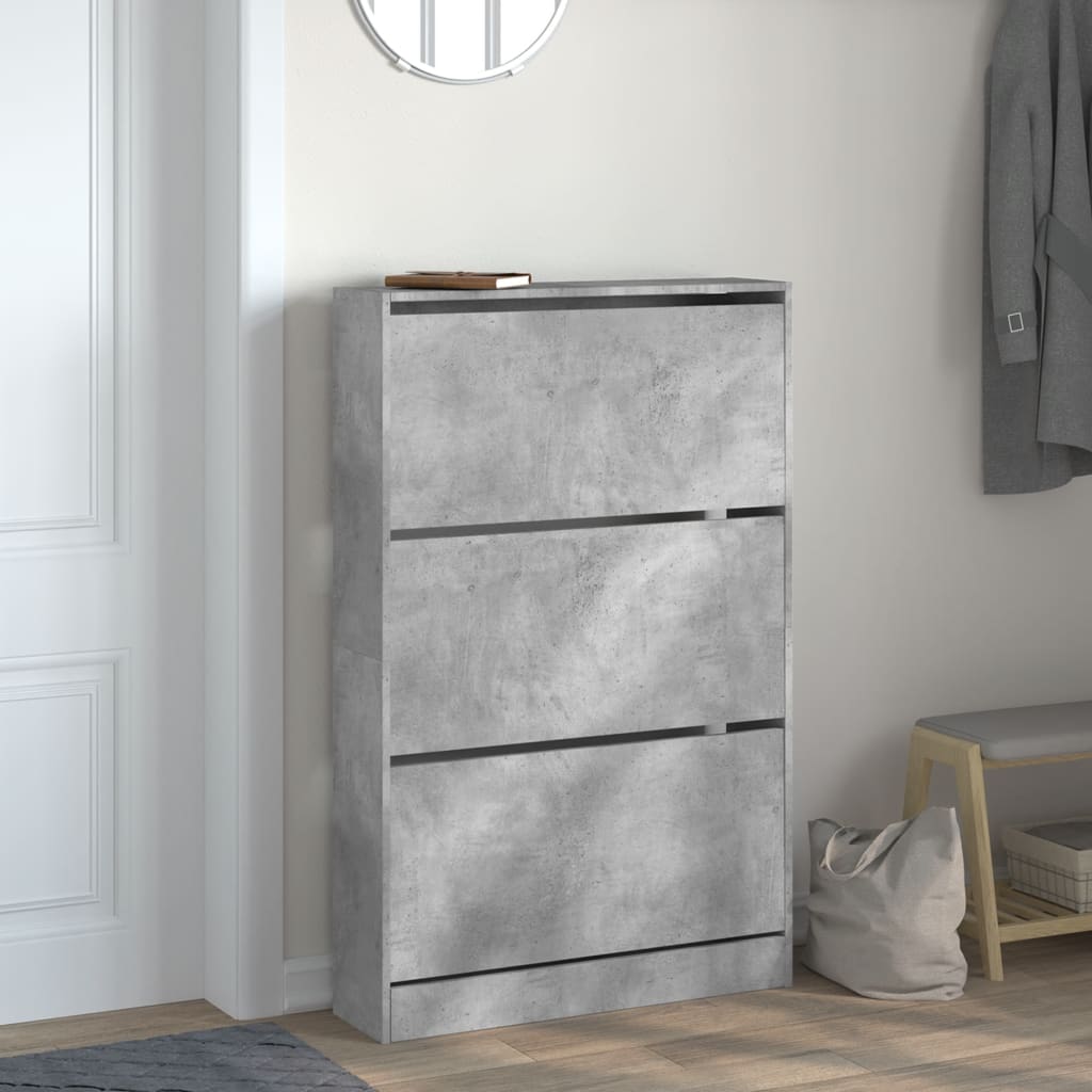 vidaXL Shoe Cabinet Concrete Grey 80x21x125.5 cm Engineered Wood 3
