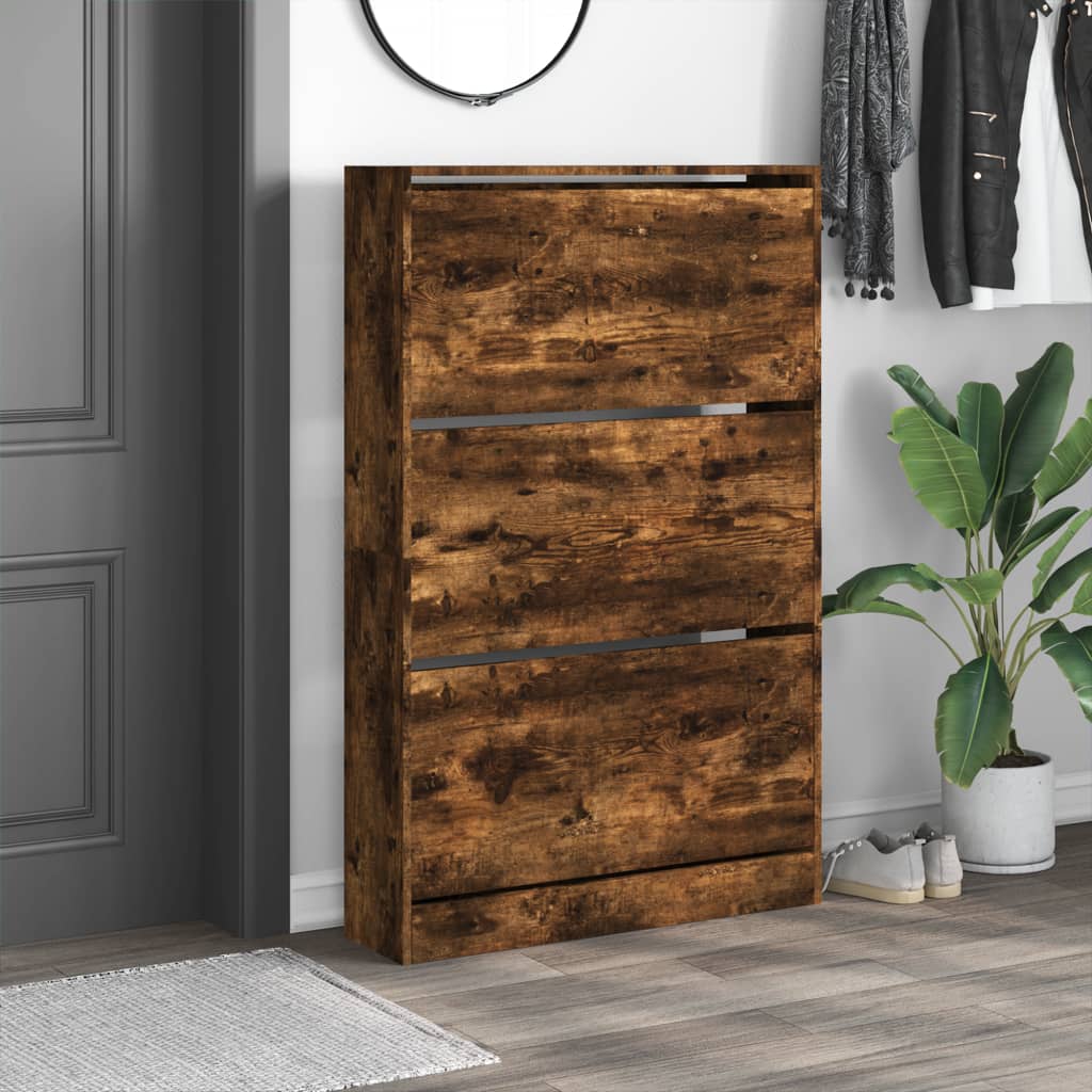 vidaXL Shoe Cabinet Smoked Oak 80x21x125.5 cm Engineered Wood 3