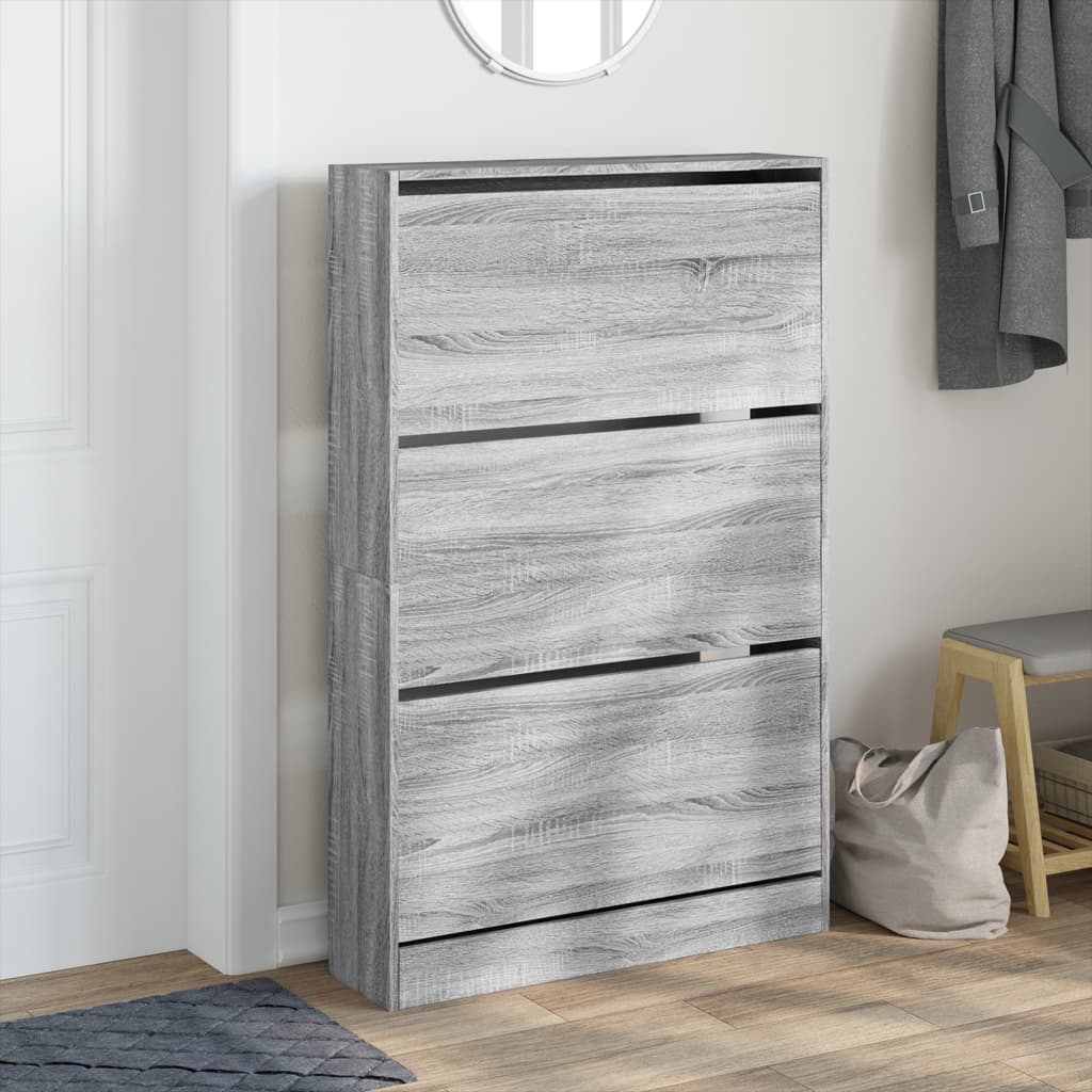 vidaXL Shoe Cabinet Grey Sonoma 80x21x125.5 cm Engineered Wood 3