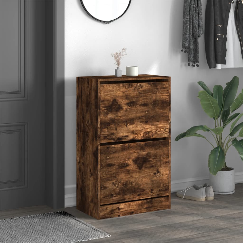 vidaXL Shoe Cabinet Smoked Oak 60x34x96.5 cm Engineered Wood 3
