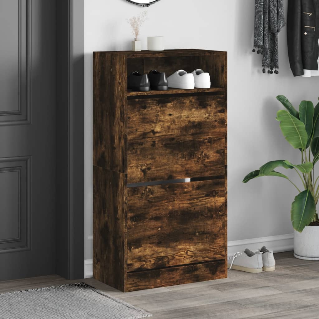 vidaXL Shoe Cabinet Smoked Oak 60x34x116 Engineered Wood 3