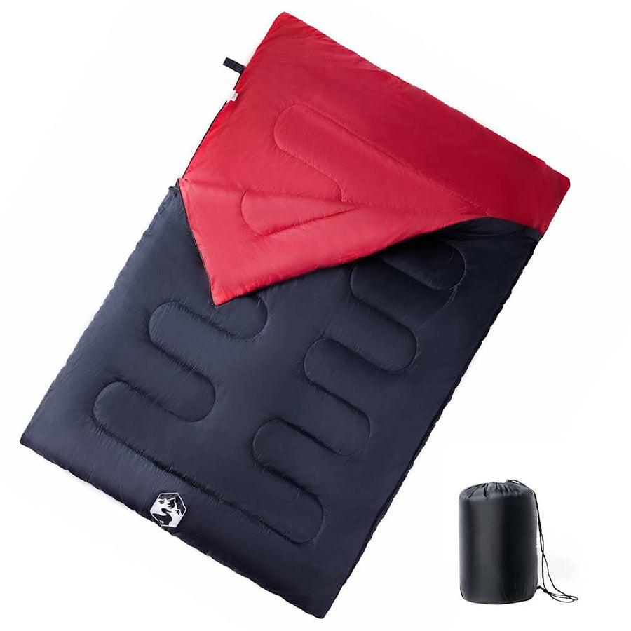 Double Sleeping Bag with Pillows for Adults Camping 3-4 Seasons Black and red