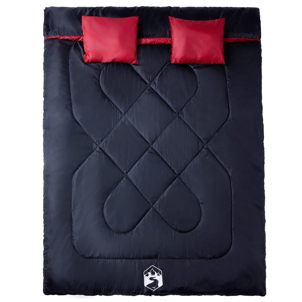 Double Sleeping Bag with Pillows for Adults Camping 3-4 Seasons Black and red