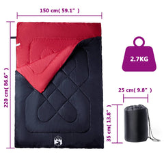 Double Sleeping Bag with Pillows for Adults Camping 3-4 Seasons Black and red