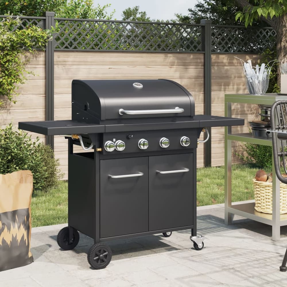 Gas BBQ Grill with Black Powder-coated Steel 5 burners
