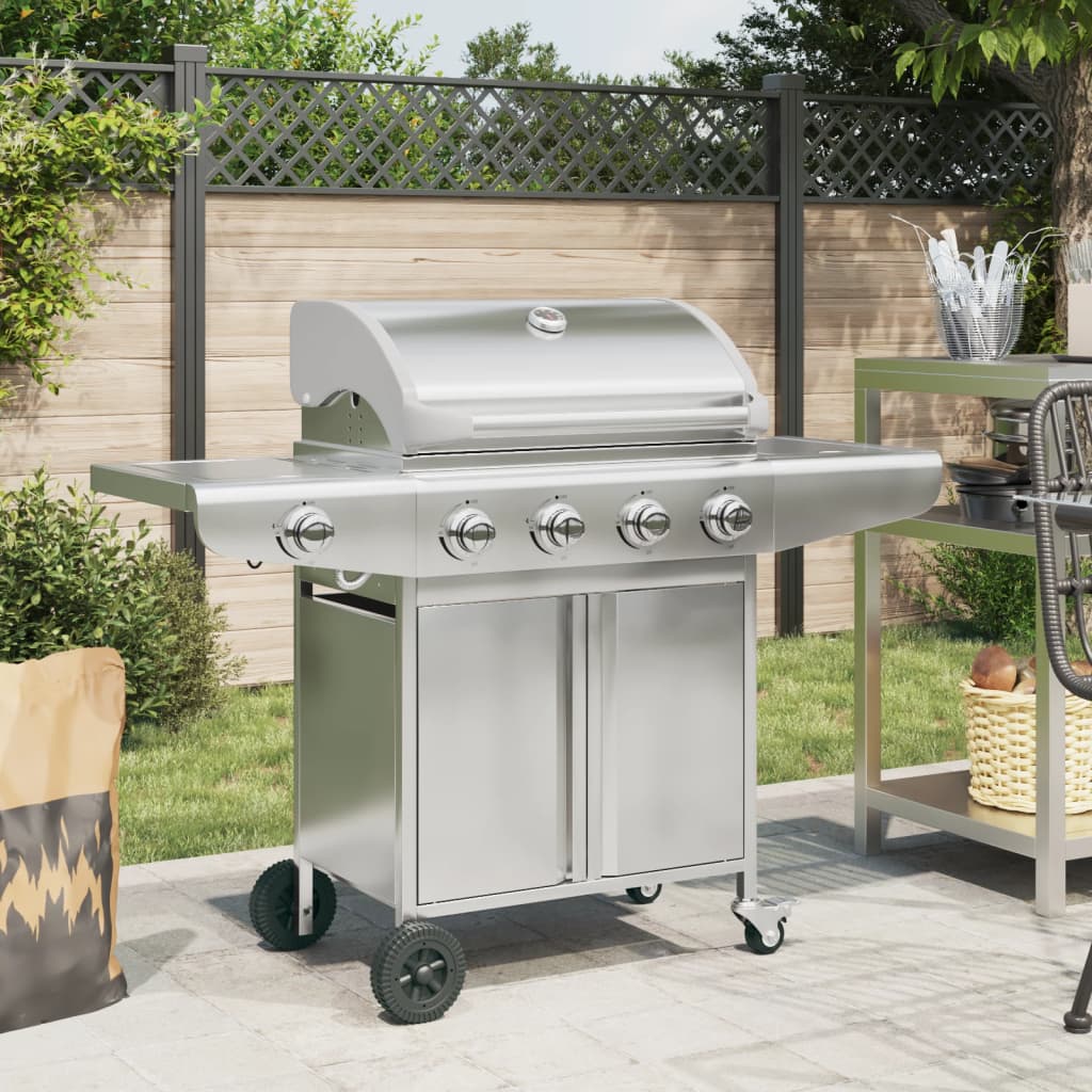 Gas BBQ Grill with Silver Stainless Steel 5 burners