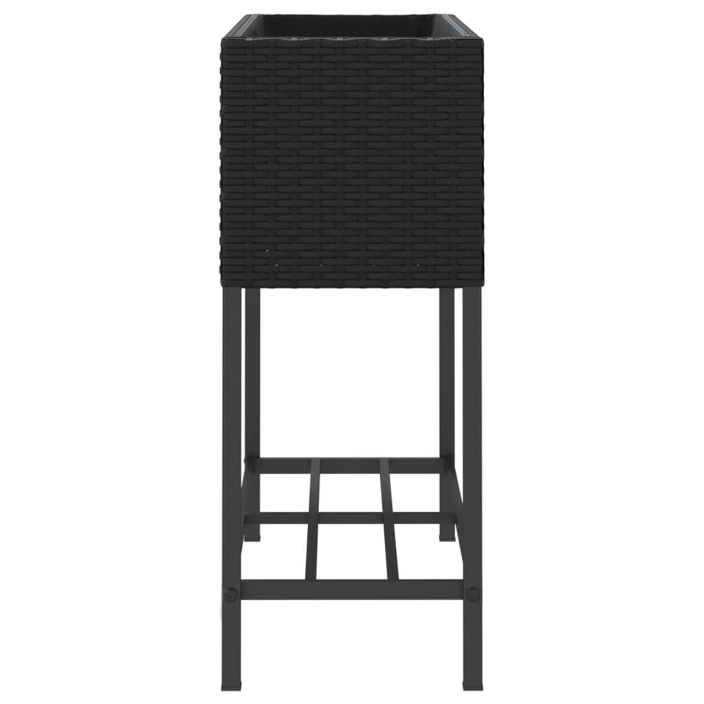 vidaXL Garden Planter with Shelf Black Poly Rattan 6