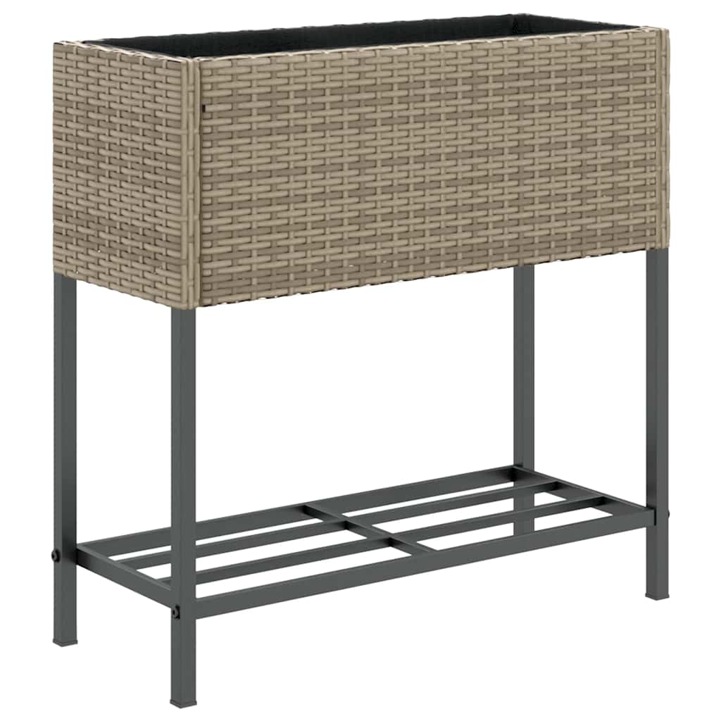 vidaXL Garden Planter with Shelf Grey Poly Rattan 2