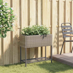 vidaXL Garden Planter with Shelf Grey Poly Rattan 3