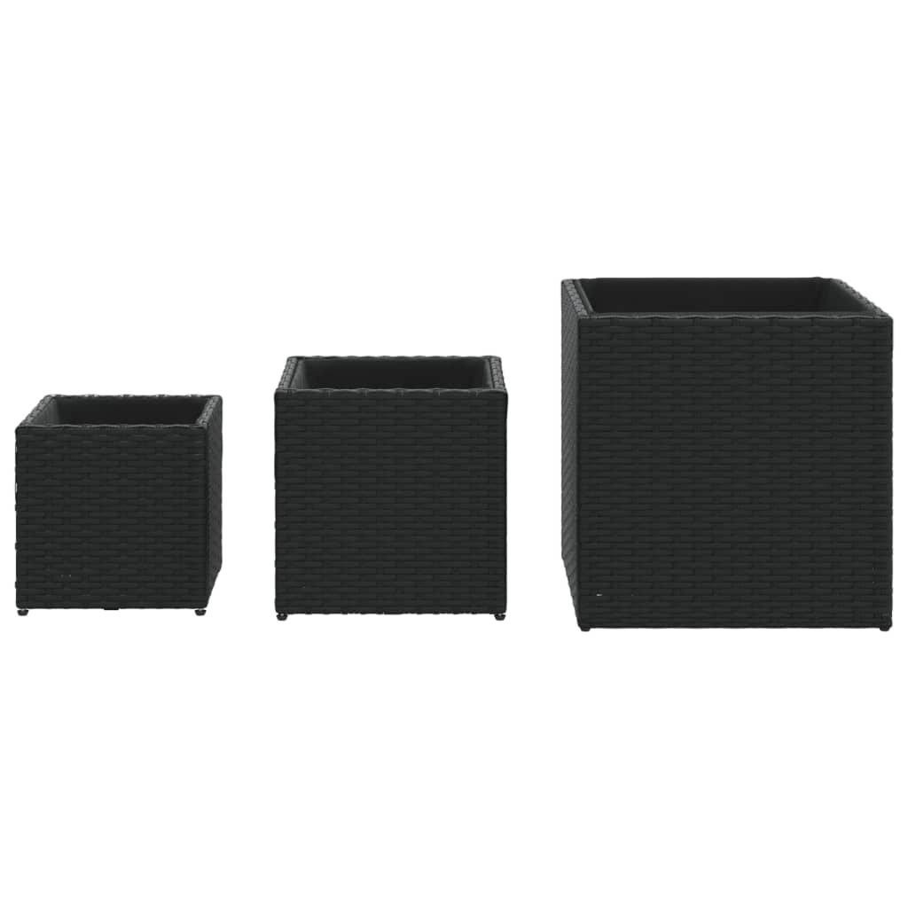 vidaXL Garden Planters 3 pcs Black Poly Rattan 5