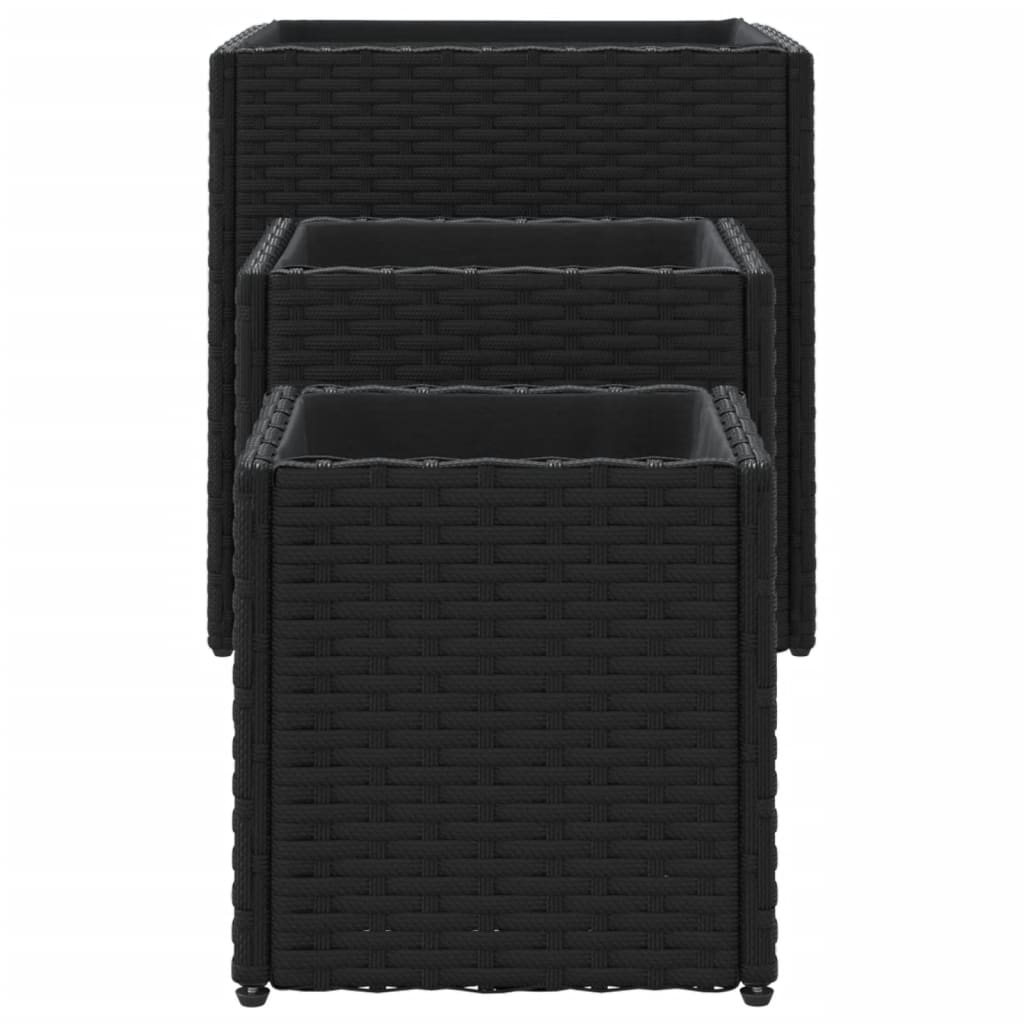 vidaXL Garden Planters 3 pcs Black Poly Rattan 6