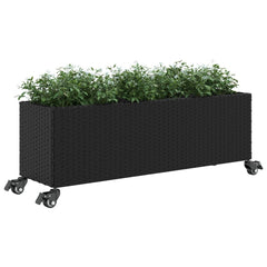 vidaXL Garden Planter with Wheels and 3 Pots Black 107x32x38 cm Poly Rattan 4