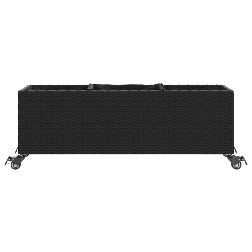 vidaXL Garden Planter with Wheels and 3 Pots Black 107x32x38 cm Poly Rattan 5