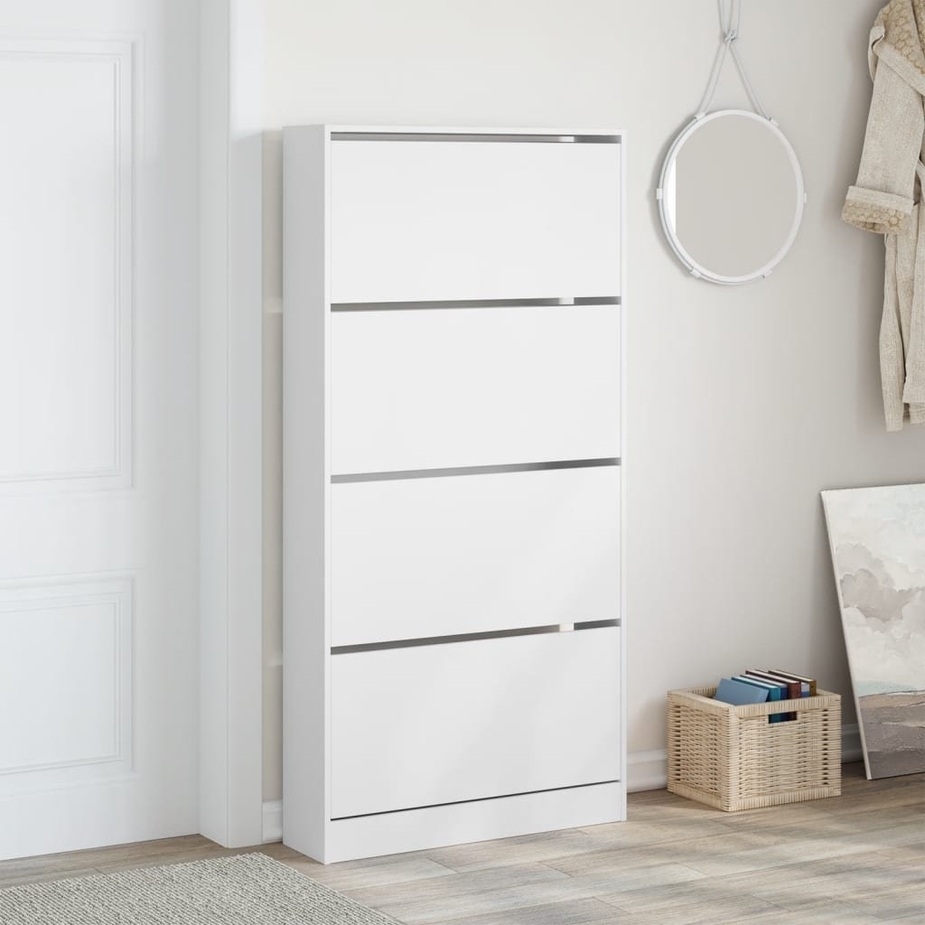 vidaXL Shoe Cabinet with 4 Flip-Drawers White 80x21x163.5 cm 3