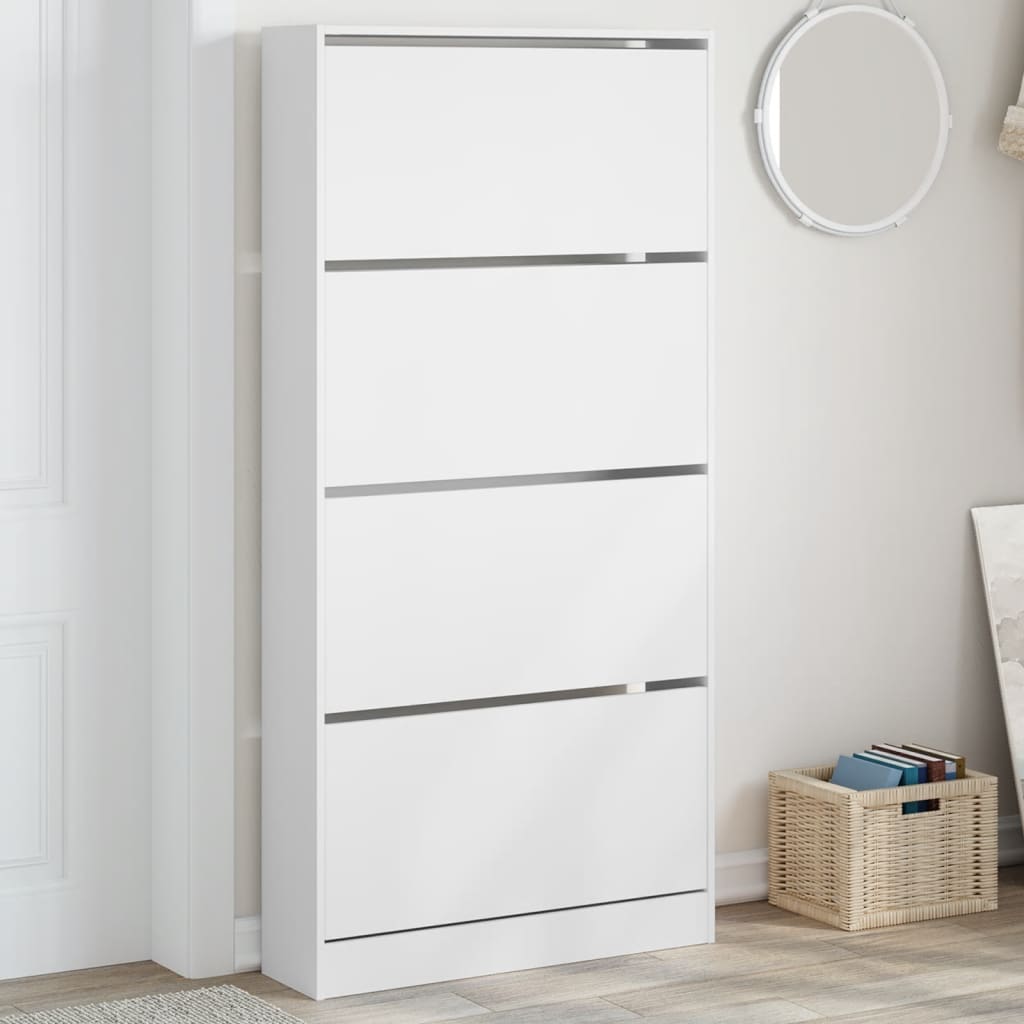 vidaXL Shoe Cabinet with 4 Flip-Drawers White 80x21x163.5 cm 1