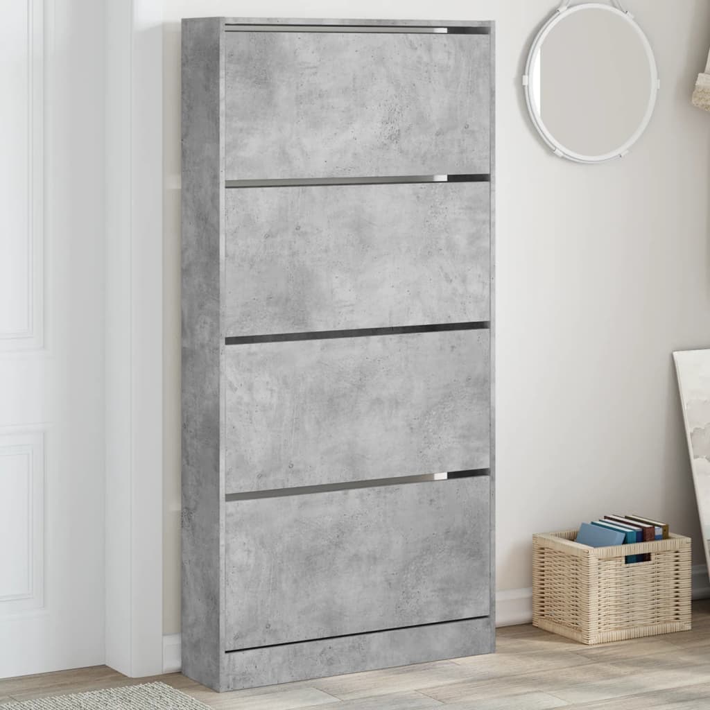 vidaXL Shoe Cabinet with 4 Flip-Drawers Concrete Grey 80x21x163.5 cm 1