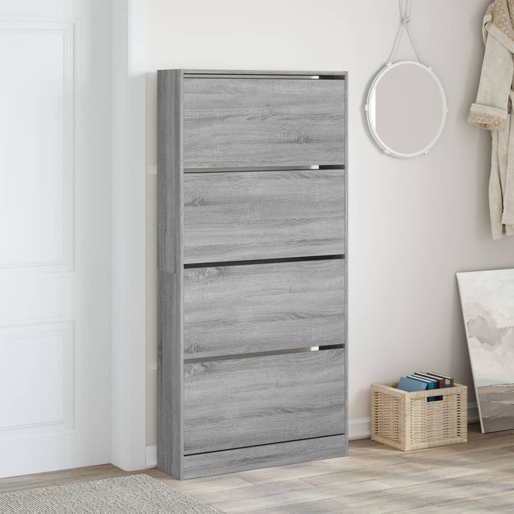 vidaXL Shoe Cabinet with 4 Flip-Drawers Grey Sonoma 80x21x163.5 cm 3