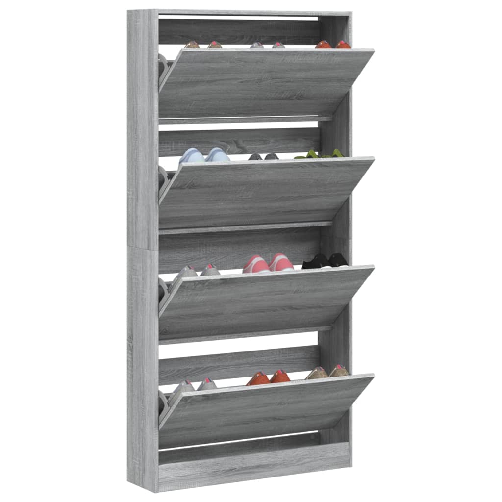 vidaXL Shoe Cabinet with 4 Flip-Drawers Grey Sonoma 80x21x163.5 cm 4
