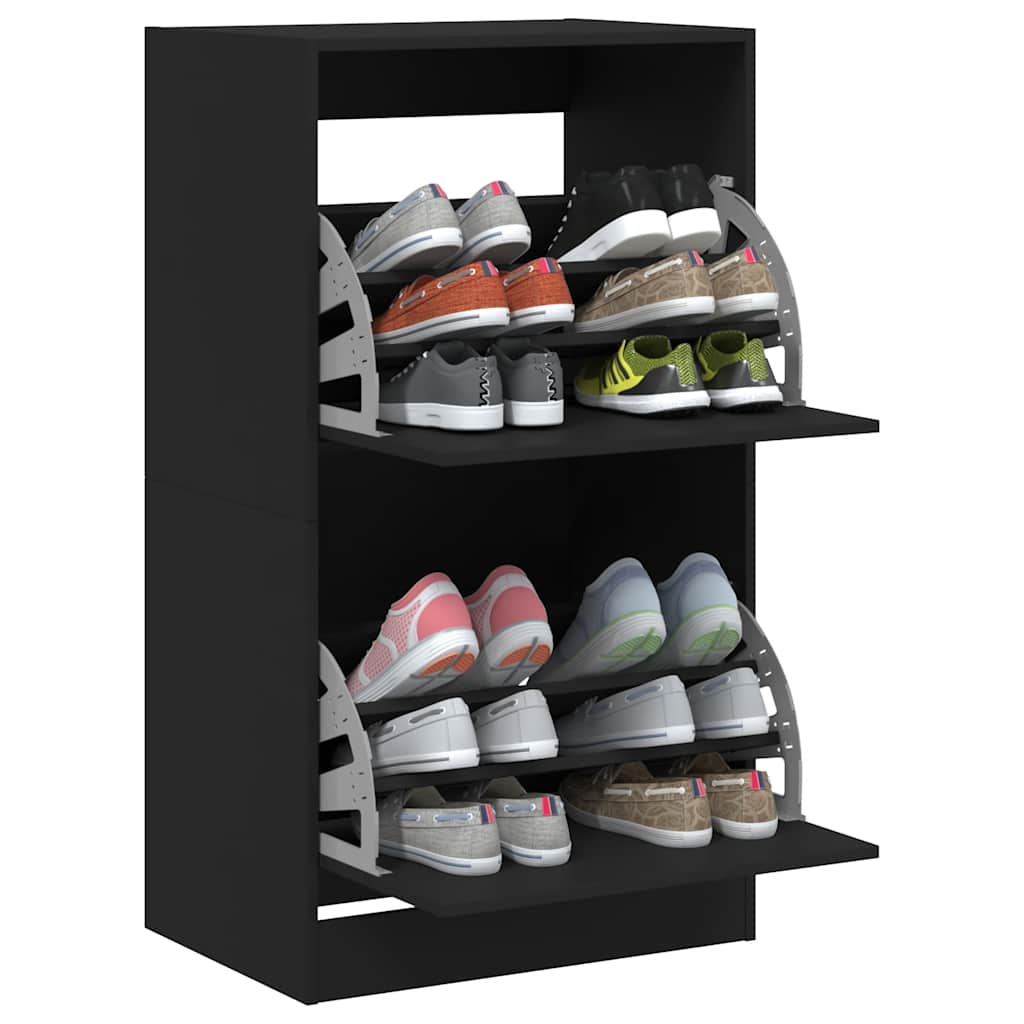 vidaXL Shoe Cabinet with 2 Flip-Drawers Black 60x42x108 cm 4