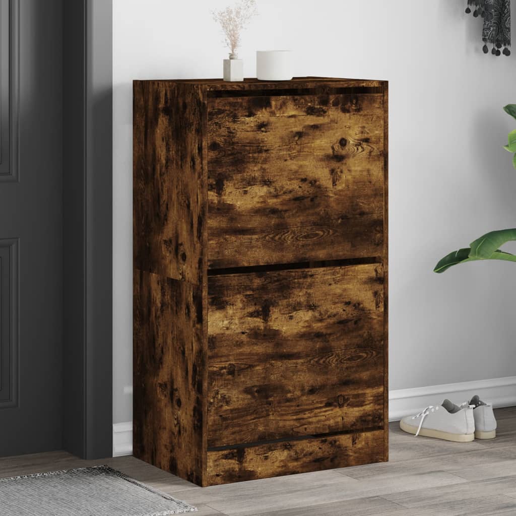 vidaXL Shoe Cabinet with 2 Flip-Drawers Smoked Oak 60x42x108 cm 1