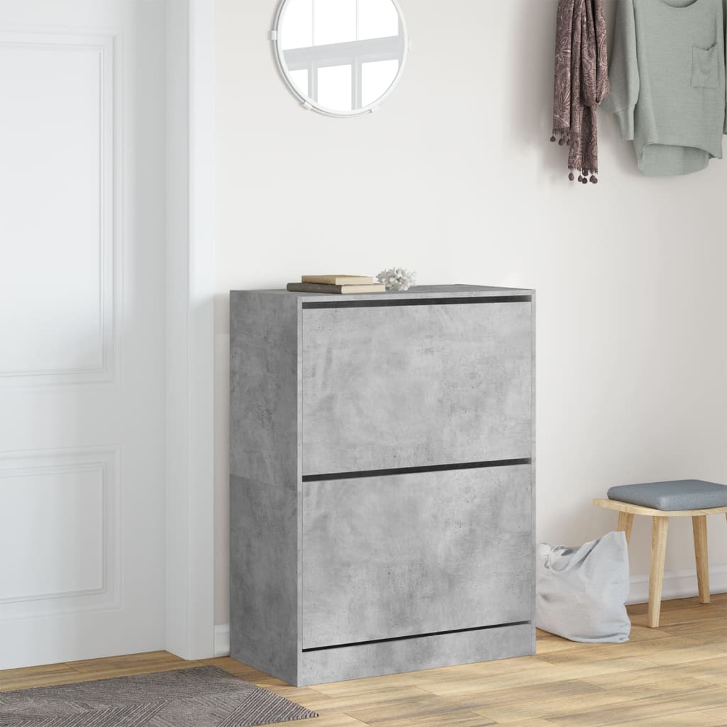 vidaXL Shoe Cabinet with 2 Flip-Drawers Concrete Grey 80x42x108 cm 3