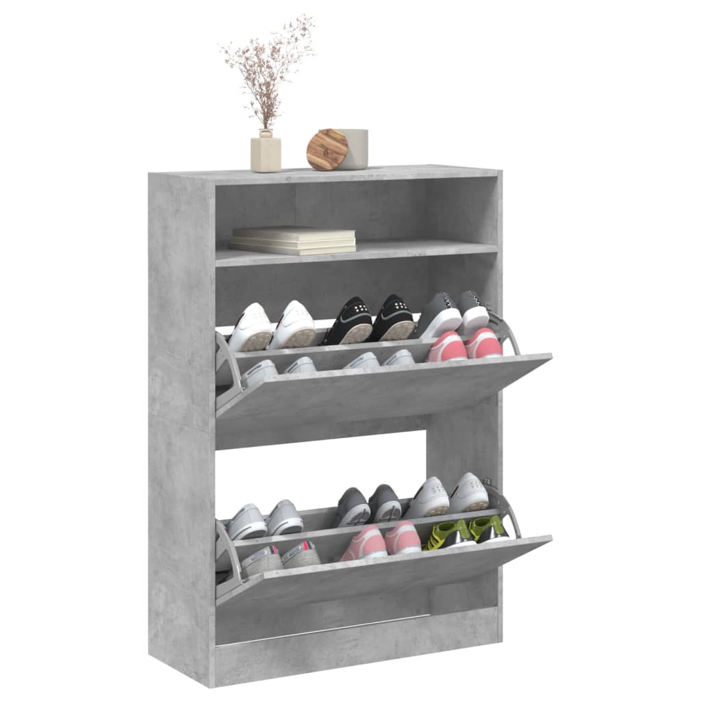 vidaXL Shoe Cabinet with 2 Flip-Drawers Concrete Grey 80x34x116 cm 4