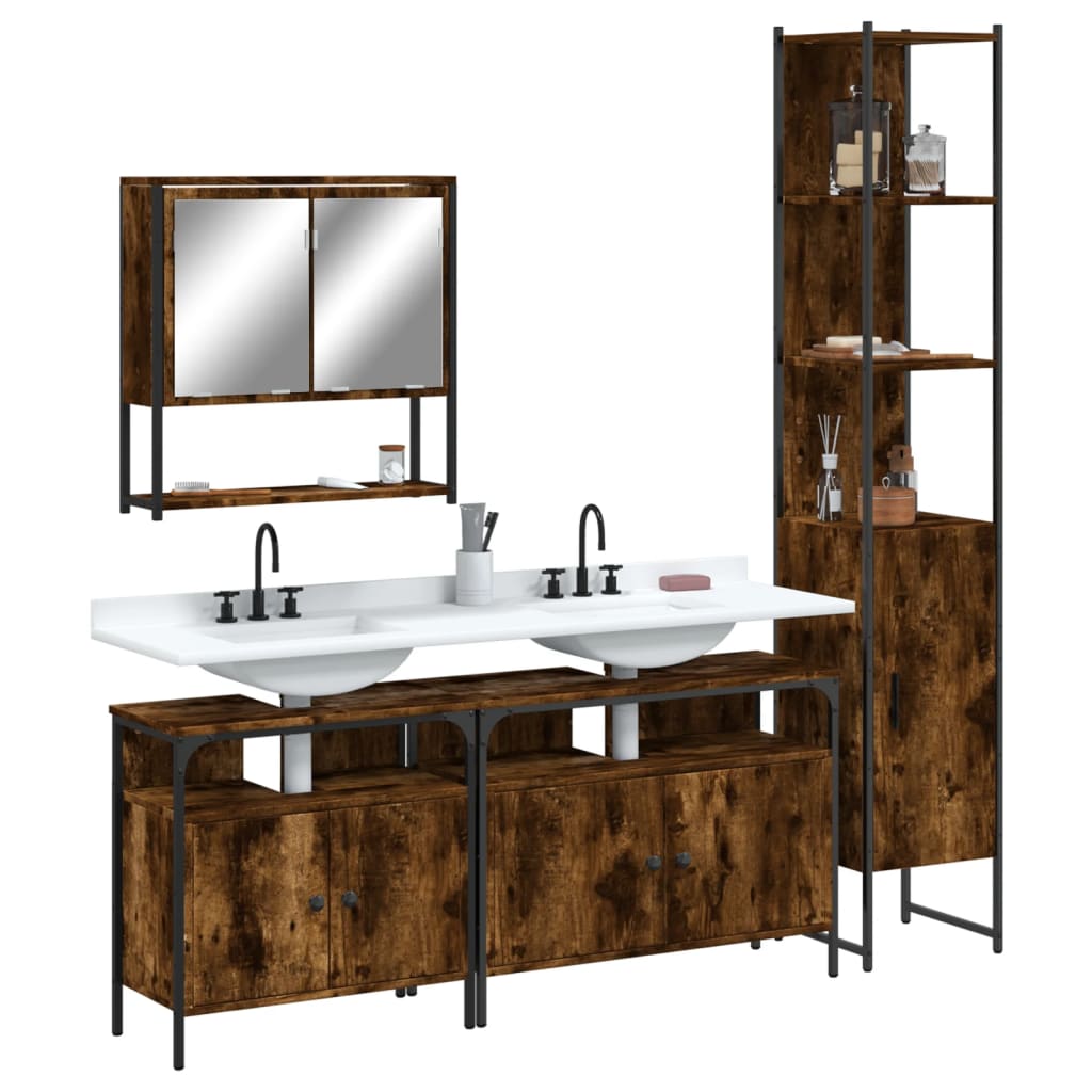 Bathroom Furniture Set 4 pcs Engineered Wood Smoked oak