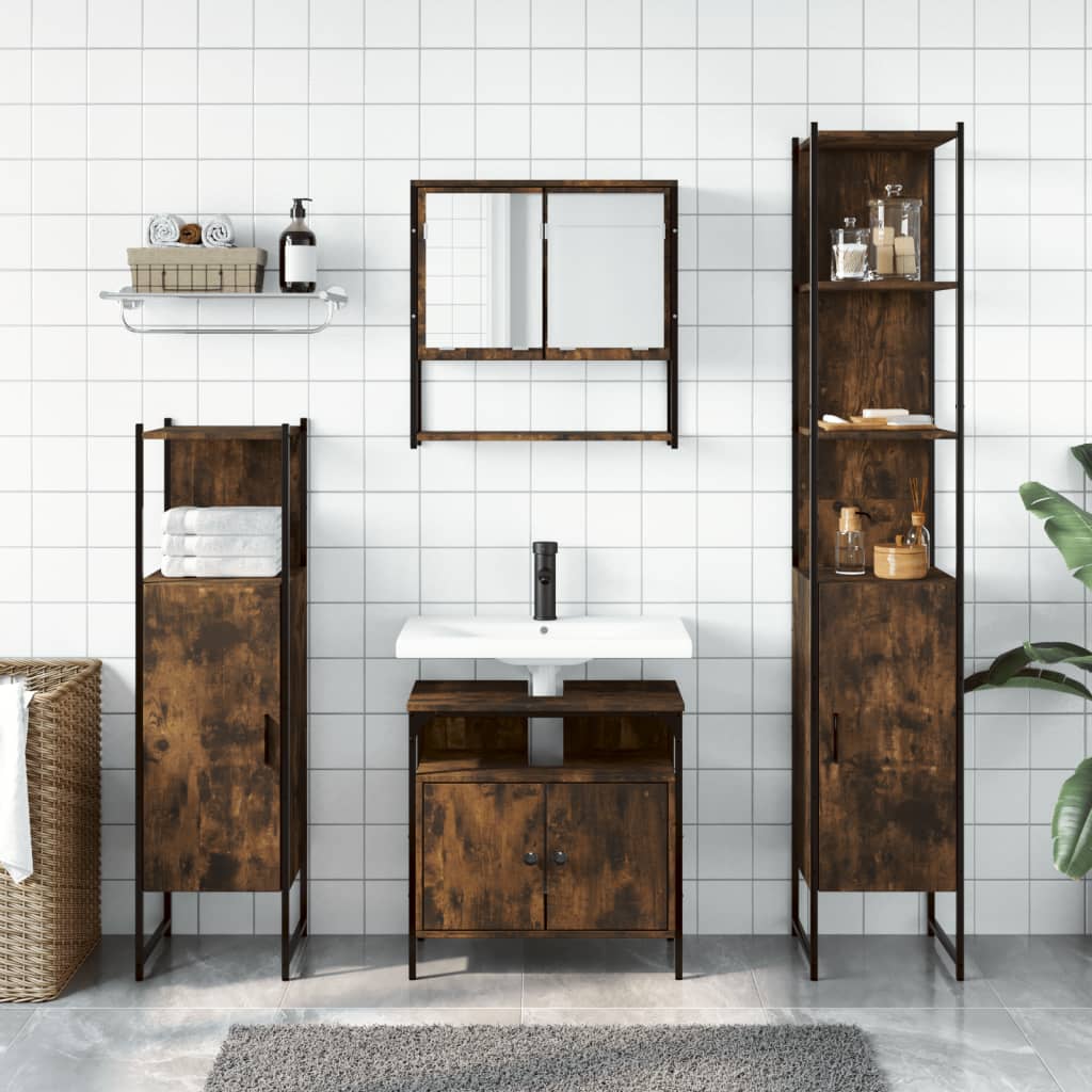 Bathroom Furniture Set 4 pcs Engineered Wood Smoked oak