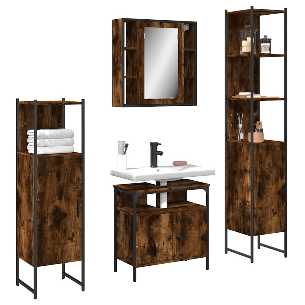 4 Piece Bathroom Cabinet Set Engineered Wood Smoked oak