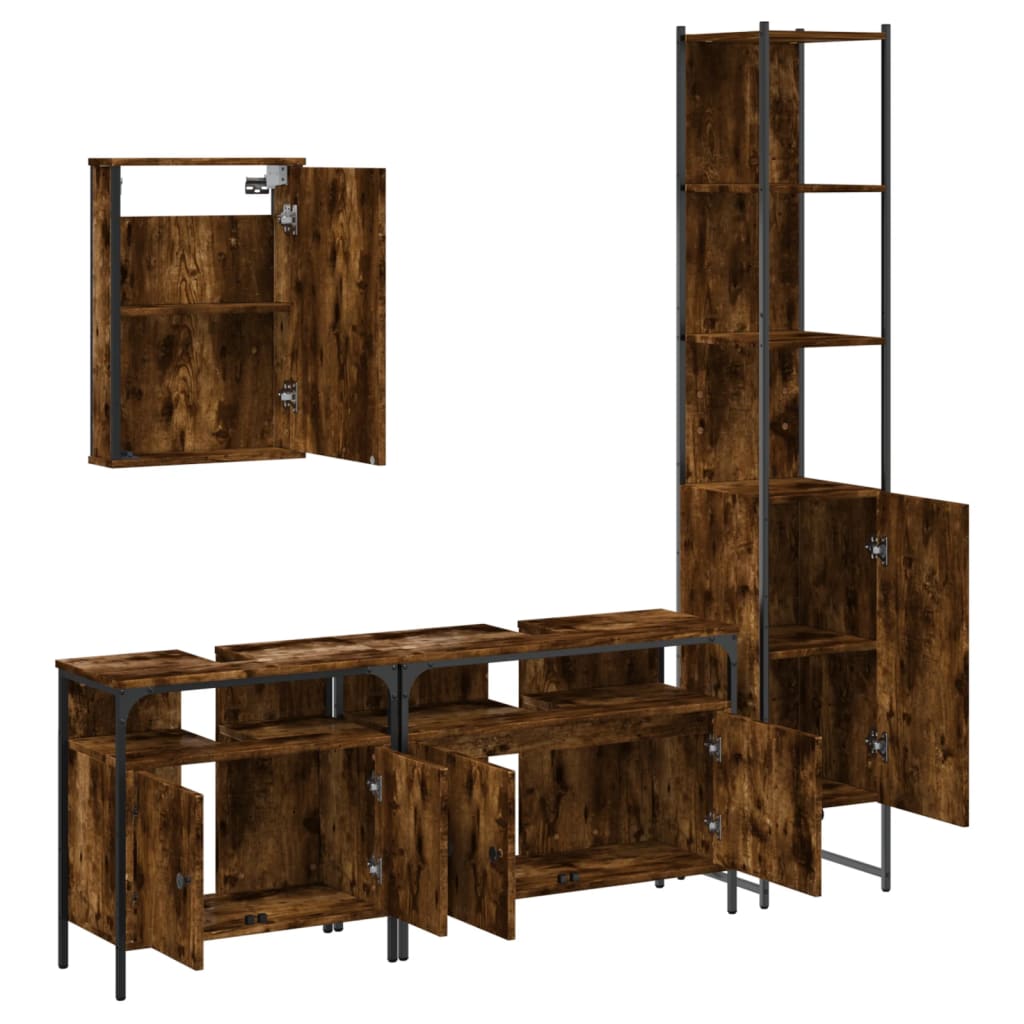 Bathroom Furniture Set 4 pcs Engineered Wood Smoked oak