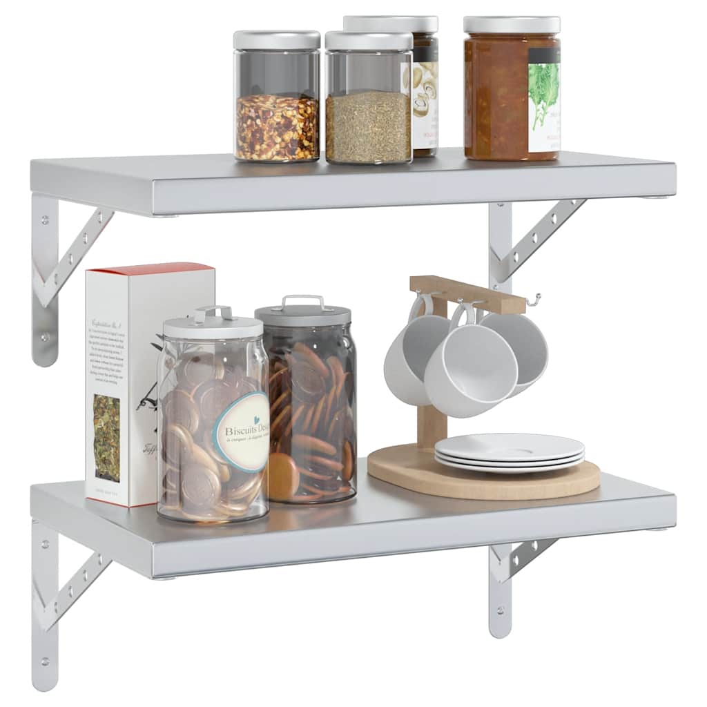 vidaXL Wall Shelves 2 pcs 50x30 cm Silver Stainless Steel 4
