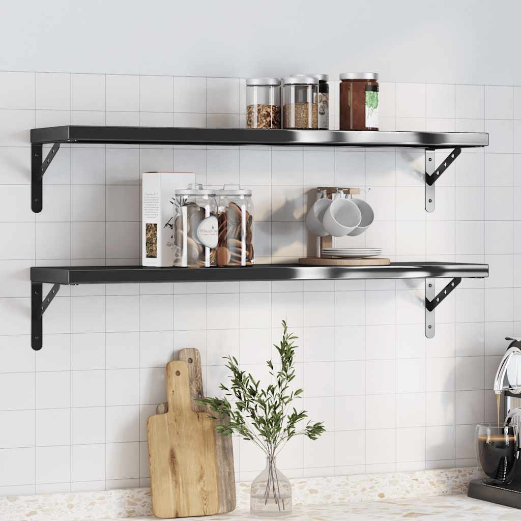 vidaXL Wall Shelves 2 pcs 100x23.5 cm Black Stainless Steel 1