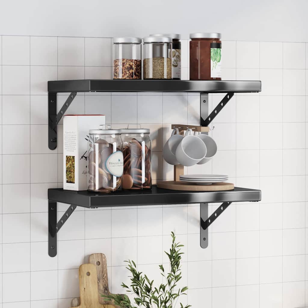 vidaXL Wall Shelves 2 pcs 50x30 cm Black Stainless Steel 1