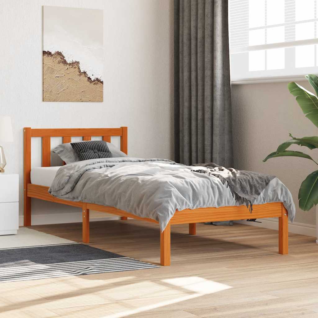 vidaXL Bed Frame without Mattress Wax Brown 100x200 cm Solid Wood Pine 1