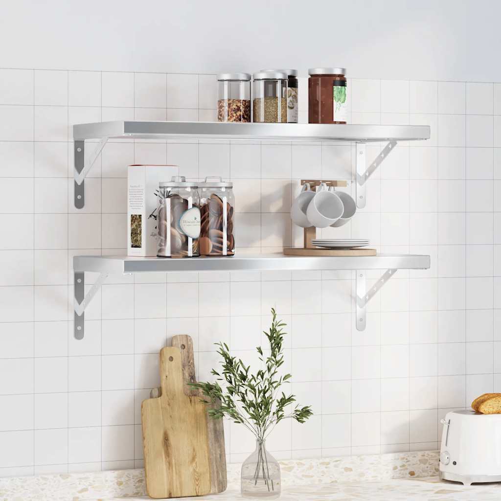 Wall Shelves 2 pcs Stainless Steel in Silver