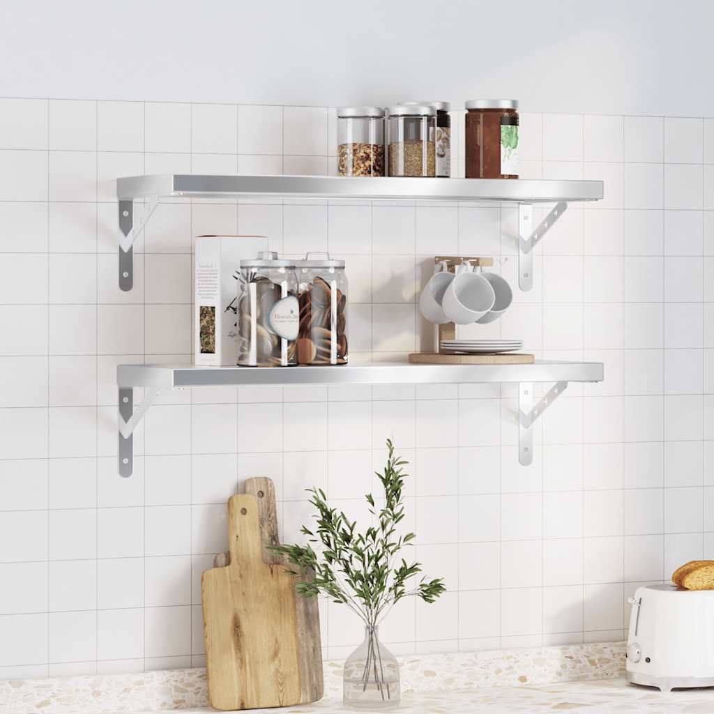 vidaXL Wall Shelves 2 pcs 75x23.5 cm Silver Stainless Steel 1