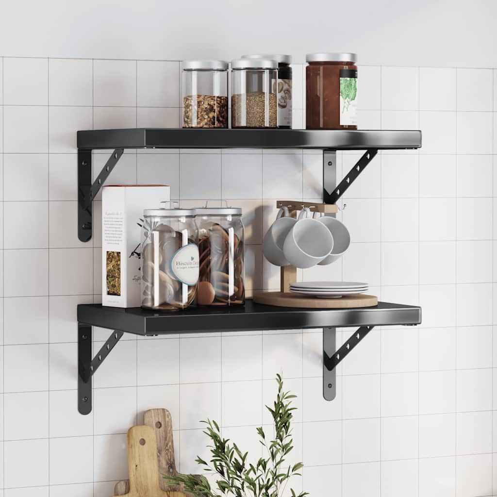 Wall Shelves 2 pcs Stainless Steel in Black