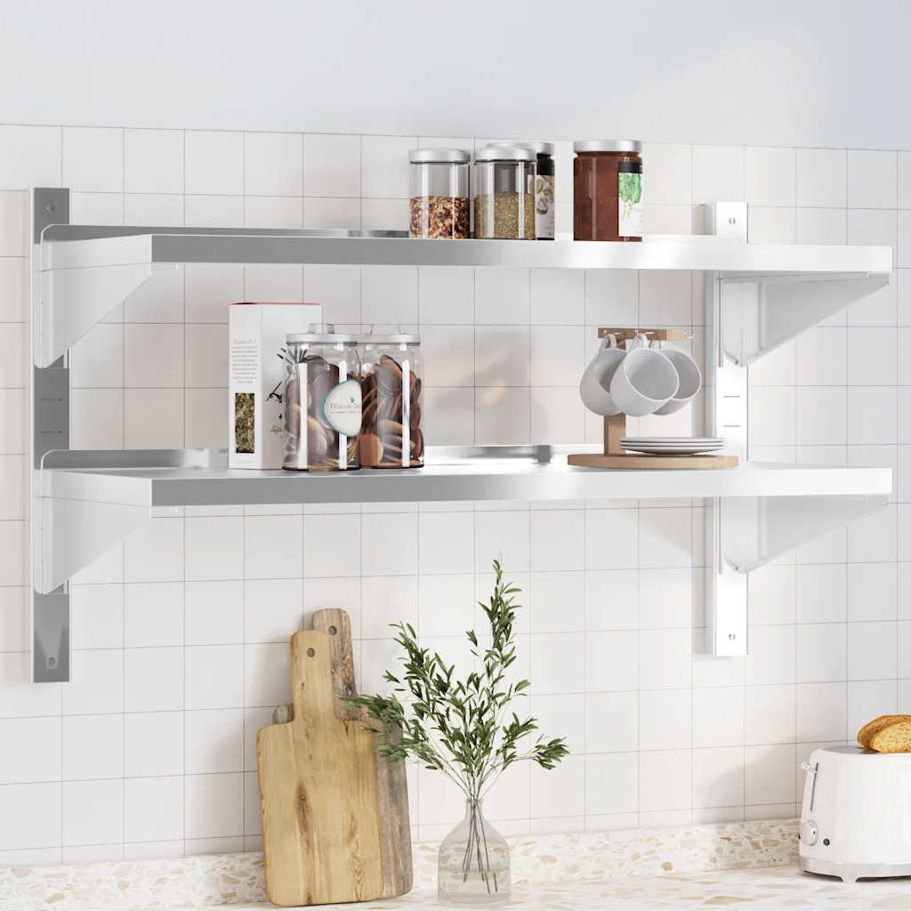 vidaXL 2-Tier Wall Shelf Silver Stainless Steel