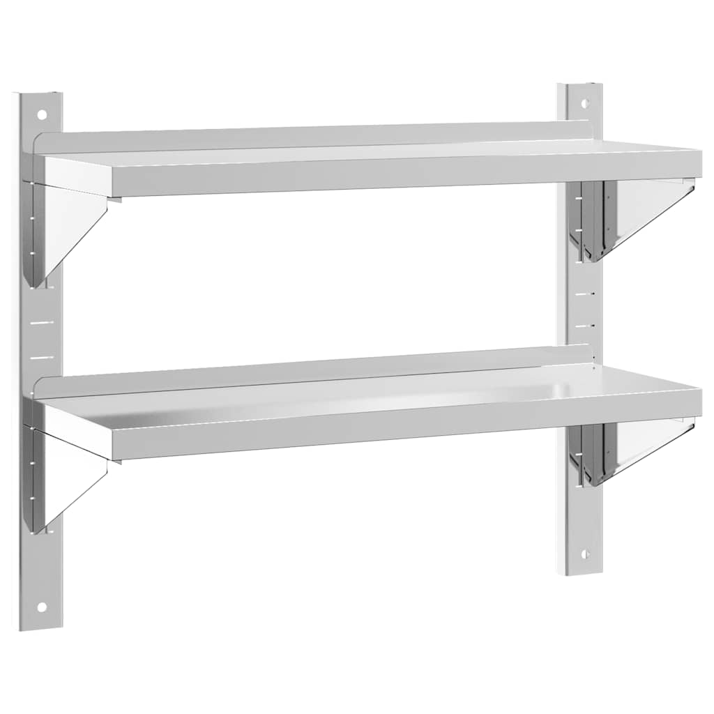 vidaXL 2-Tier Wall Shelf 75x23.5x60 cm Silver Stainless Steel 2