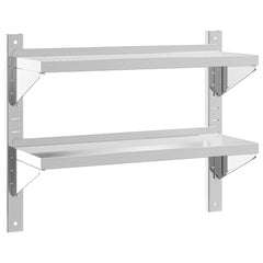 vidaXL 2-Tier Wall Shelf 75x23.5x60 cm Silver Stainless Steel 2