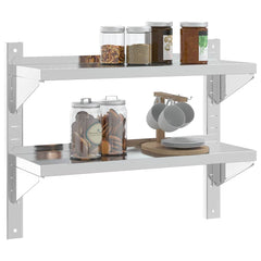 vidaXL 2-Tier Wall Shelf 75x23.5x60 cm Silver Stainless Steel 4