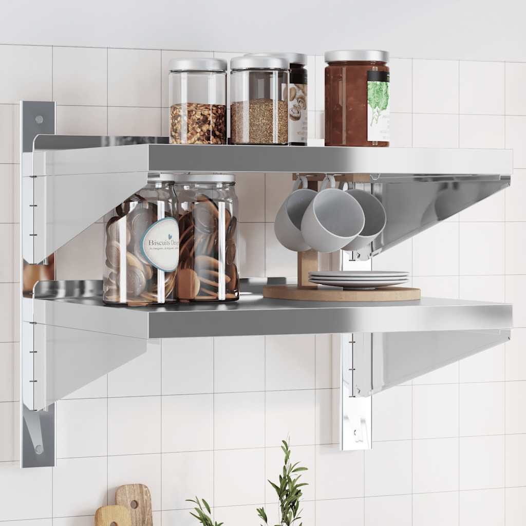 vidaXL 2-Tier Wall Shelf 50x40x48 cm Silver Stainless Steel 1