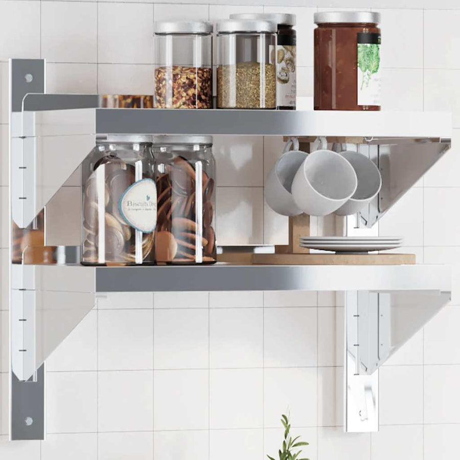 2-Tier Wall Shelf Silver Stainless Steel